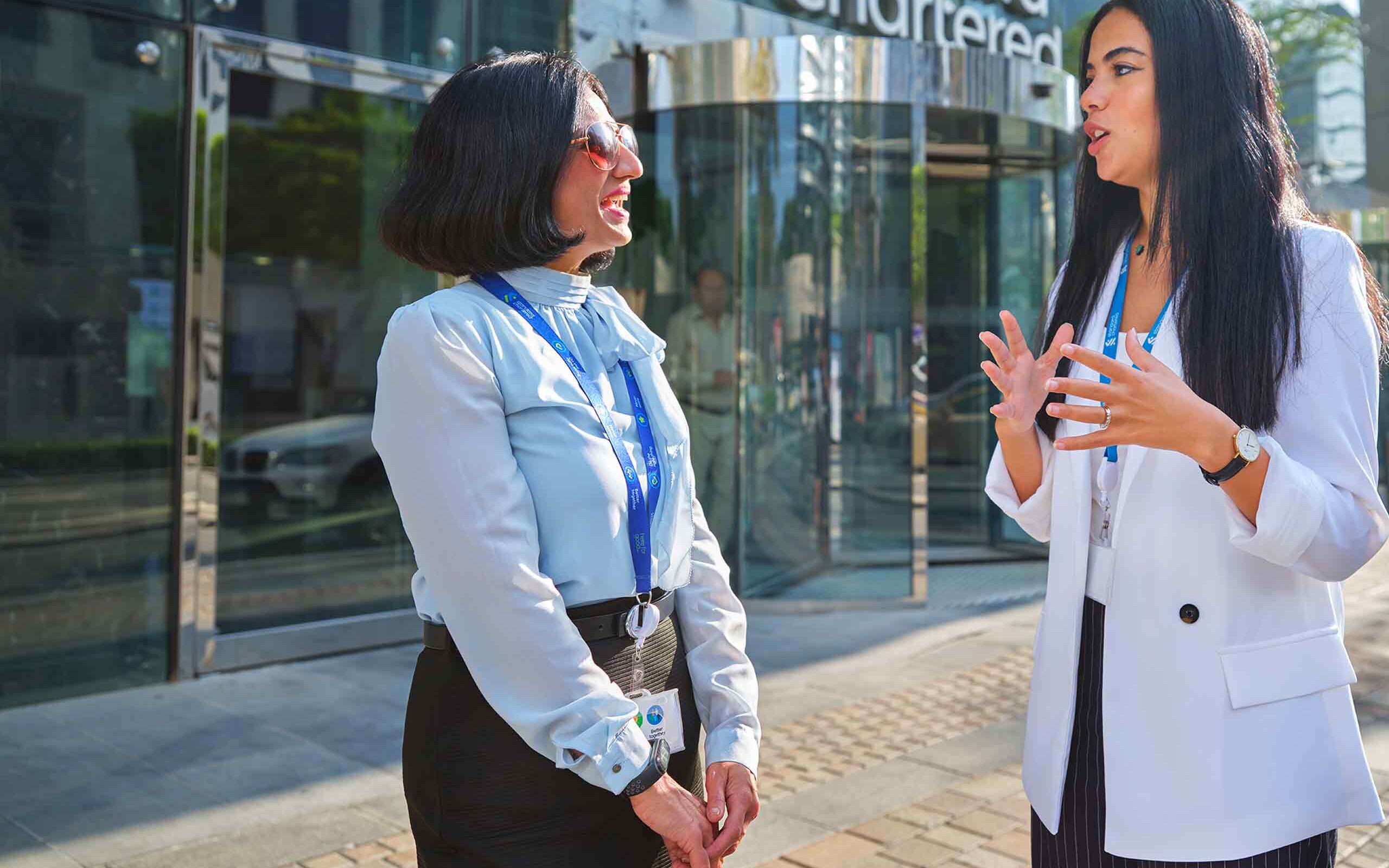 2 women outside the office