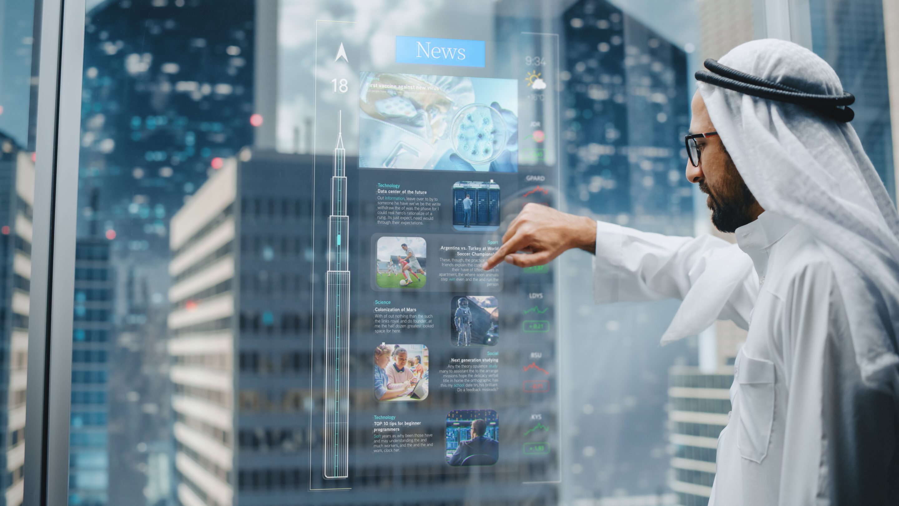 Businessman using futuristic computer