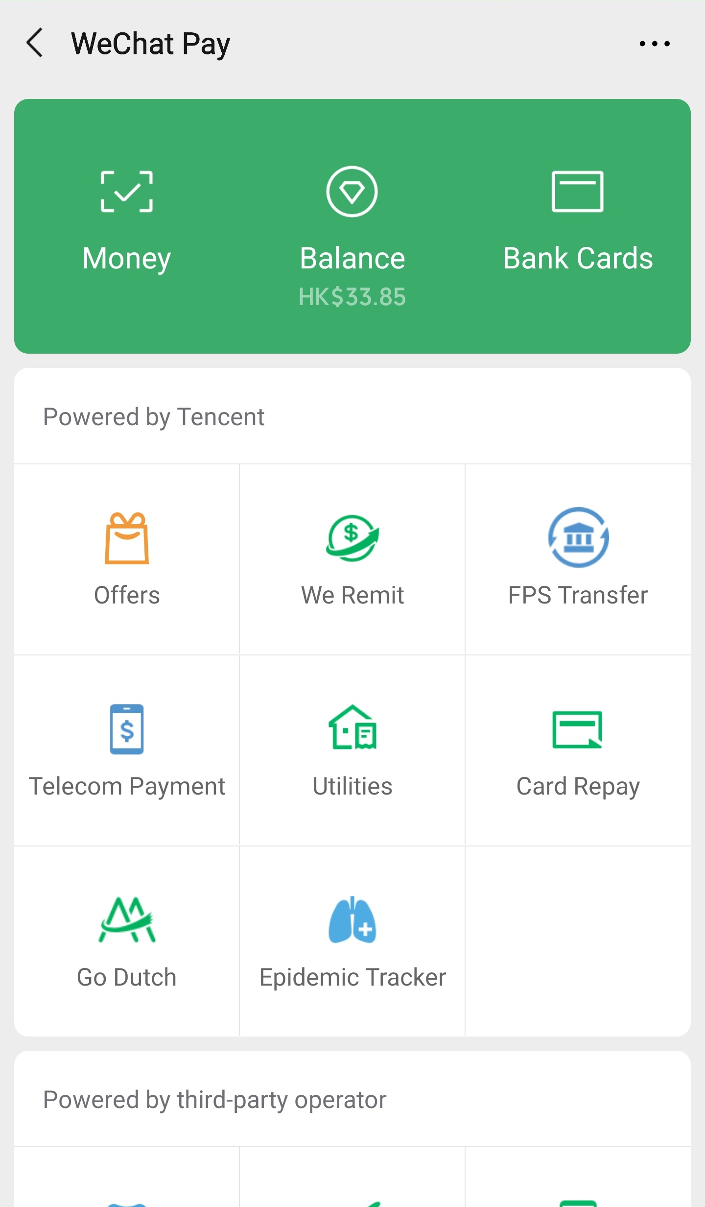 Tap “Bank Cards” on WeChat Pay