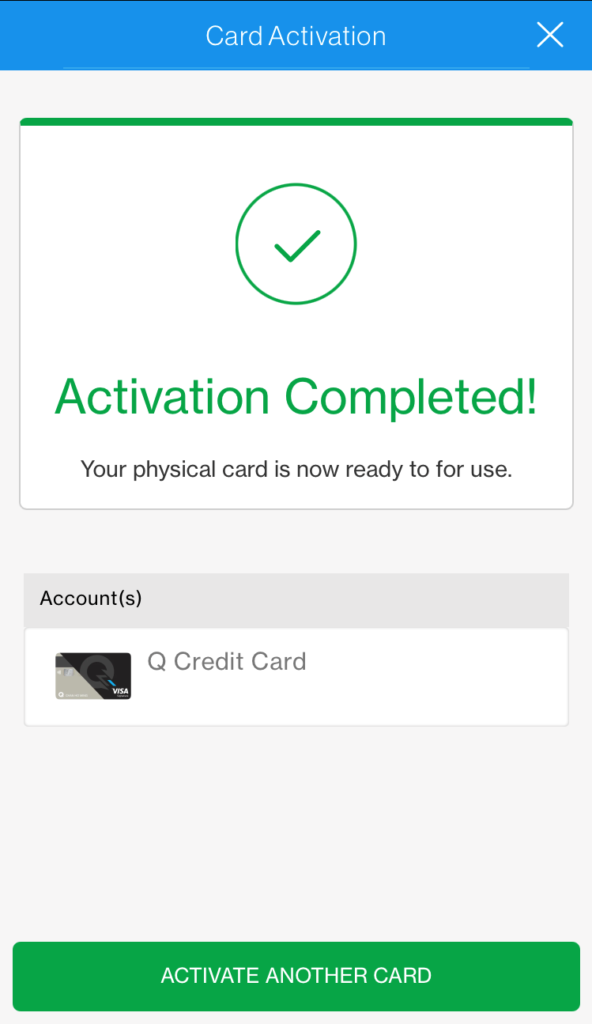 SC Mobile Activate New Credit Card Activation completed