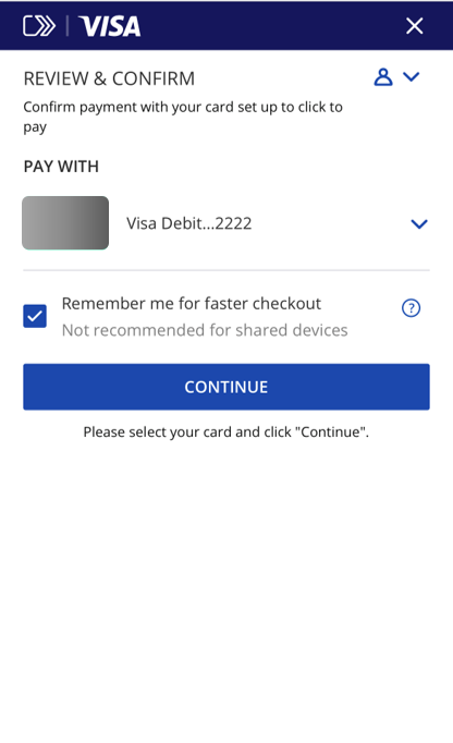 Visa's Click to pay, confirm payment with your card set up to click to pay
