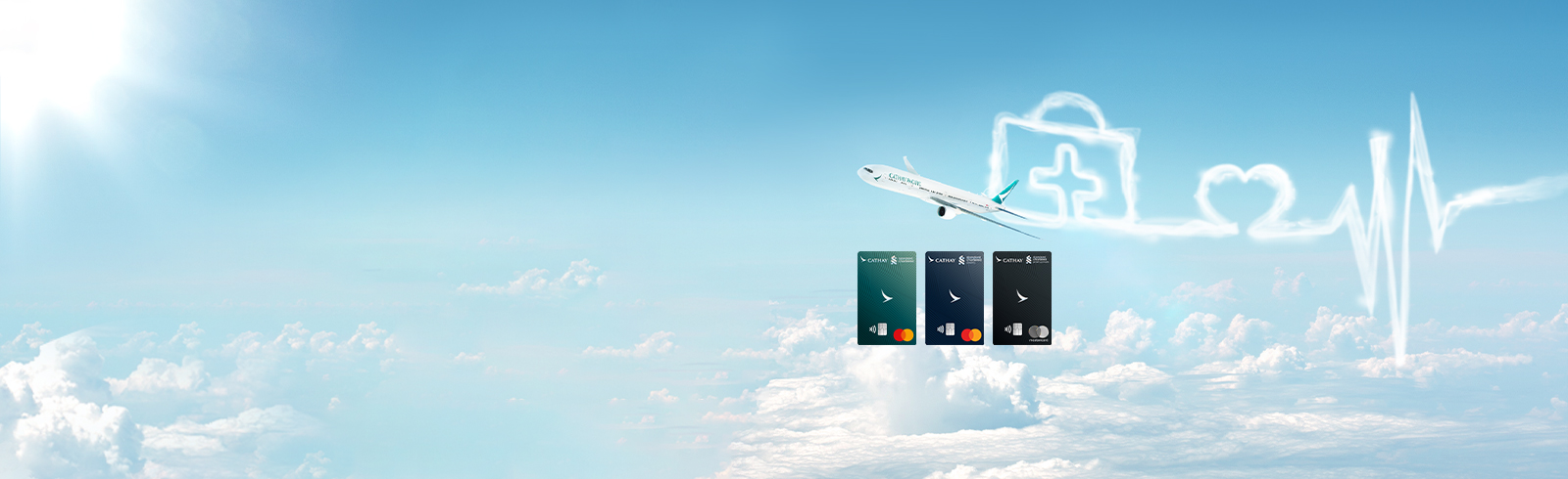 Airplane and Sea of clouds, used for promote the HealthCare eShop offers with Cathay Mastercard