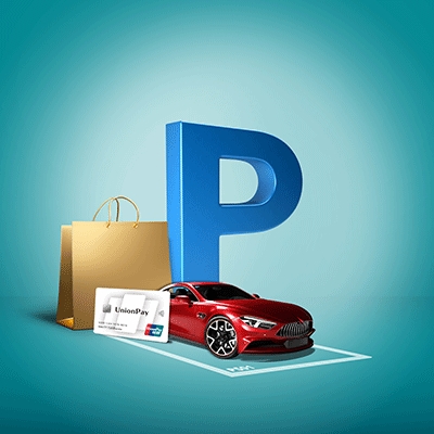 Parking icon with Union card face, used to promote SC Credit Card Promotion with SHKP Malls