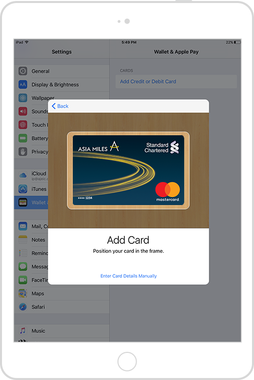 Add a Standard Chartered Credit Card in Wallet & Apple Pay on iPad - Step 3