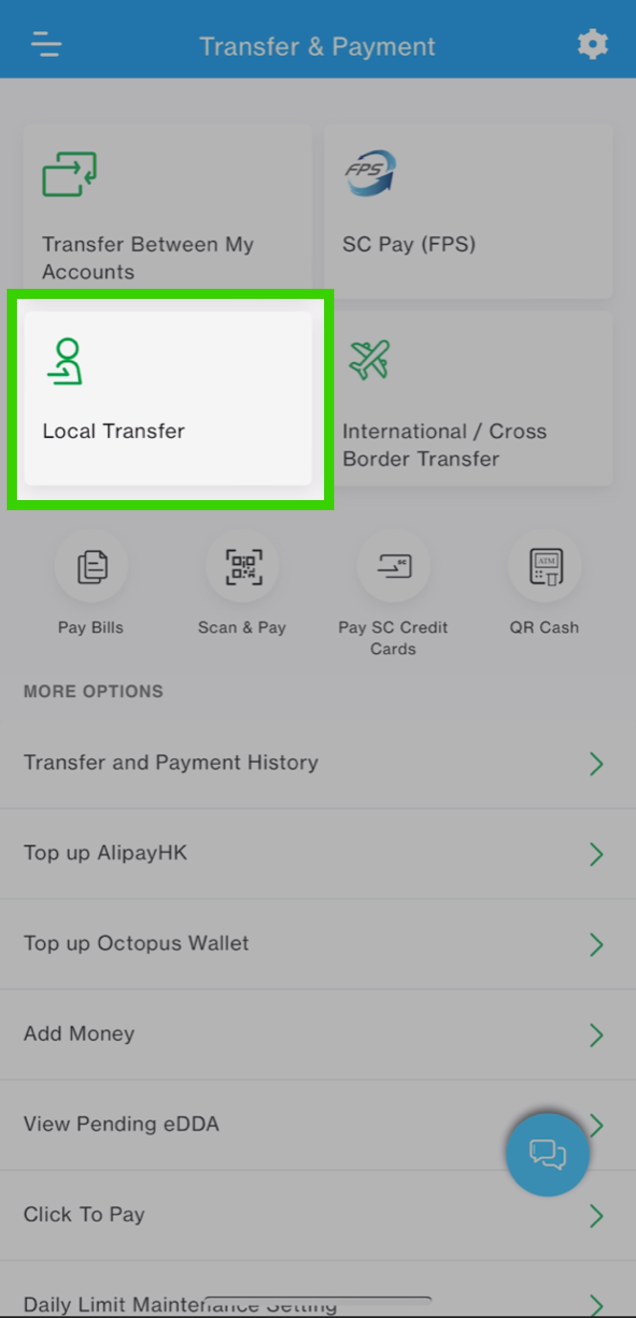 Transfer from current or savings account via SC Mobile App step 2
