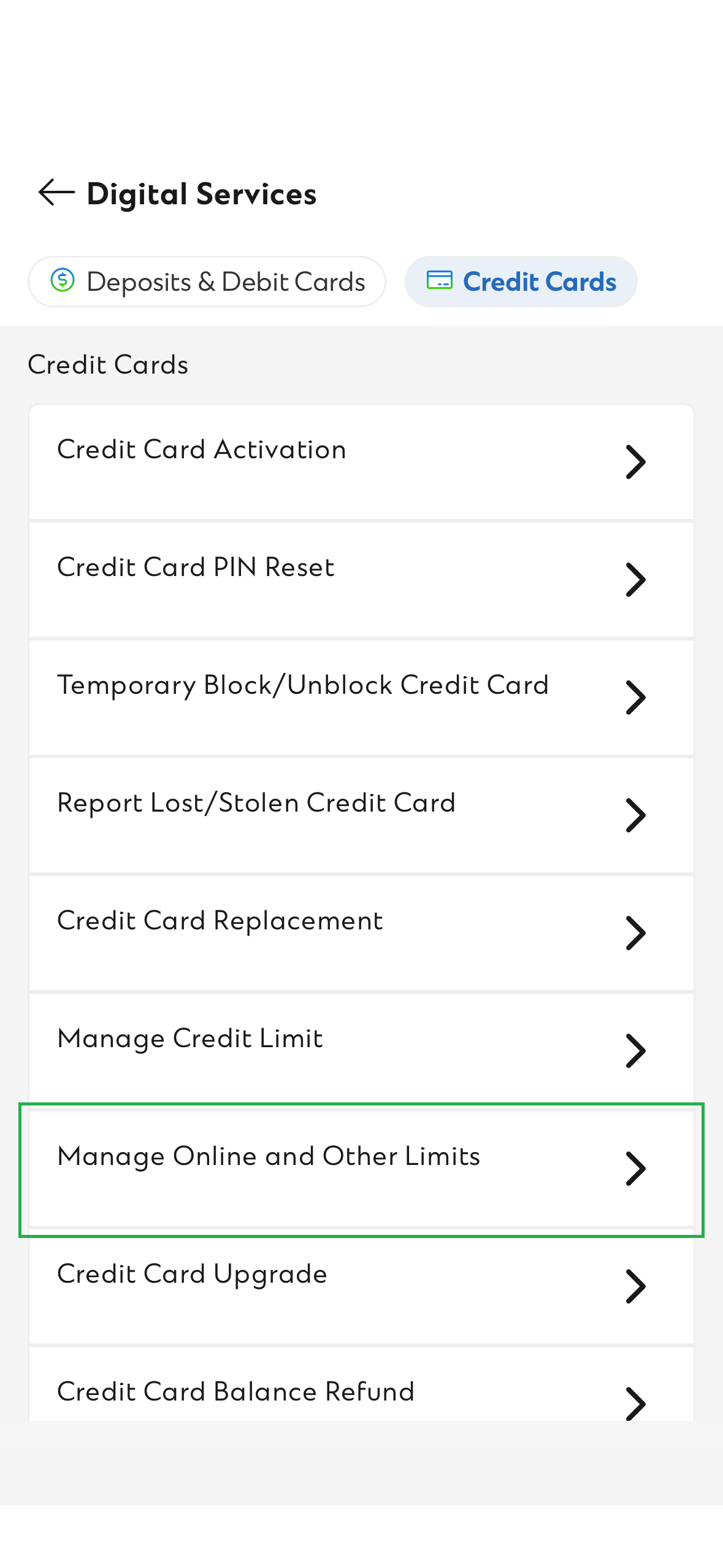 Manage Online and Other Limits Step 2