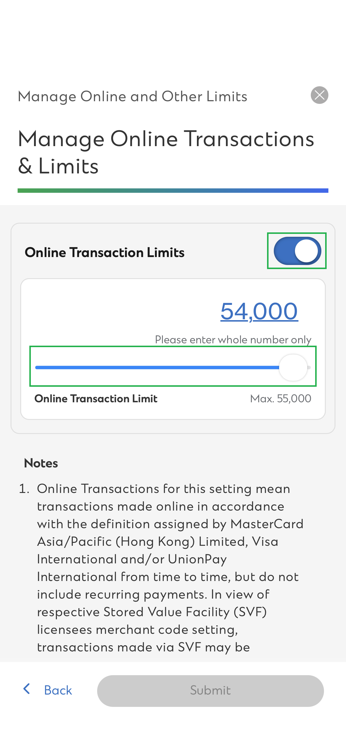 Manage Online and Other Limits Step 5