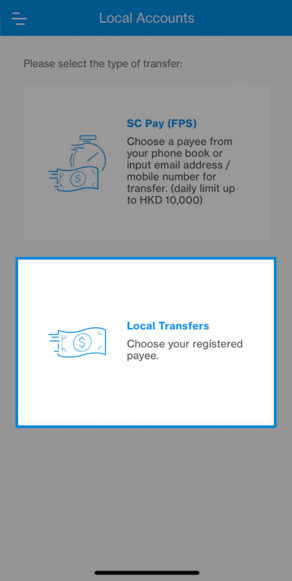 Transfer fund via SC Mobile app - Step 2