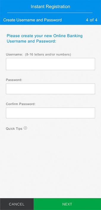 Create your username and password, then enter the password again to confirm