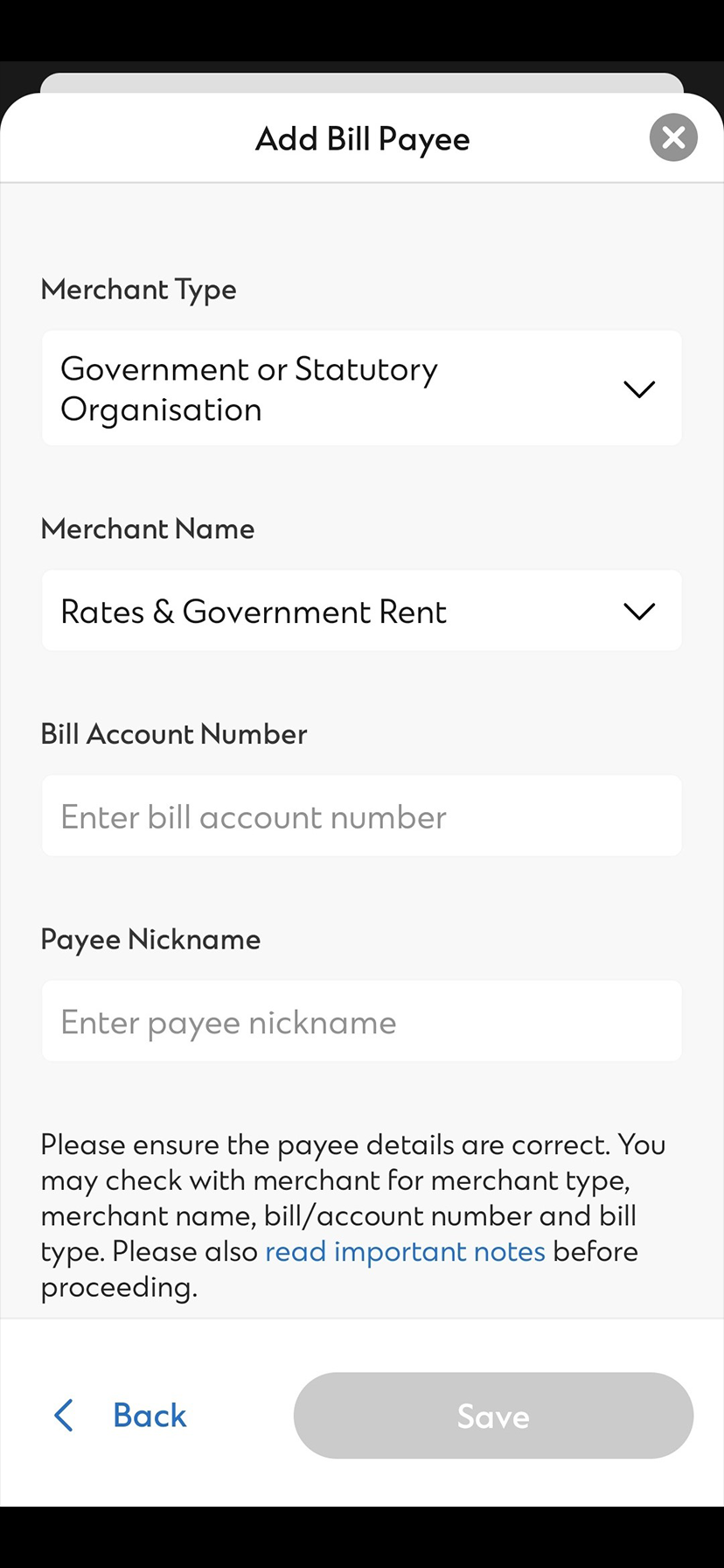 How to add bill payee via SC Mobile Step 3