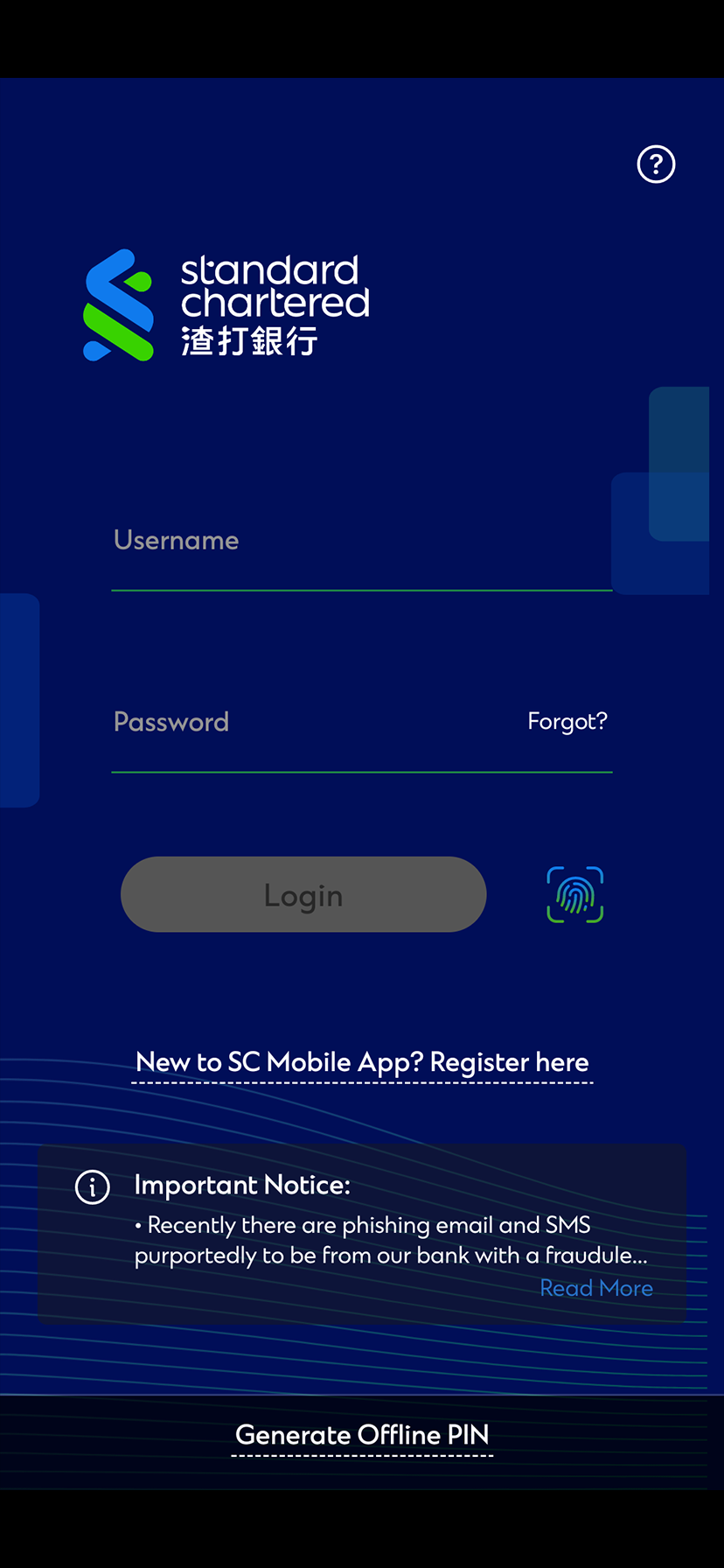 Tap Register Here on login screen, below the columns for username and password entering