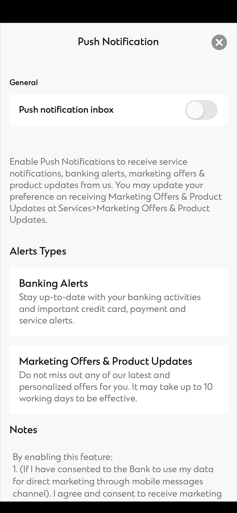Existing SC Mobile App User Manage Push Notification Step 3