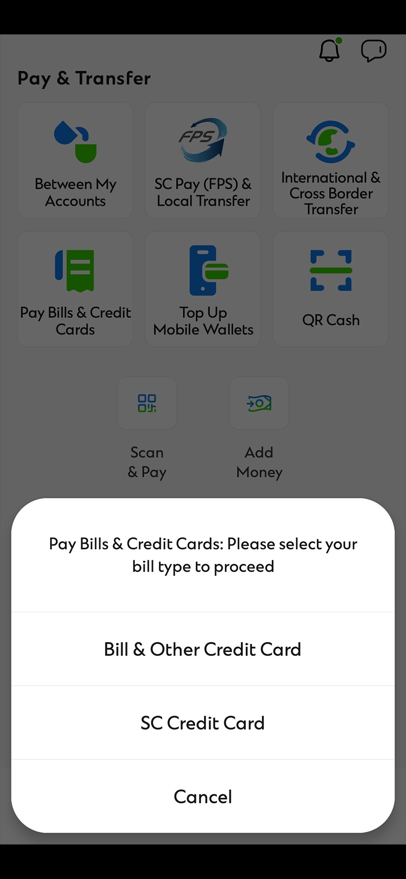 How to pay the bill via SC Mobile Step 2