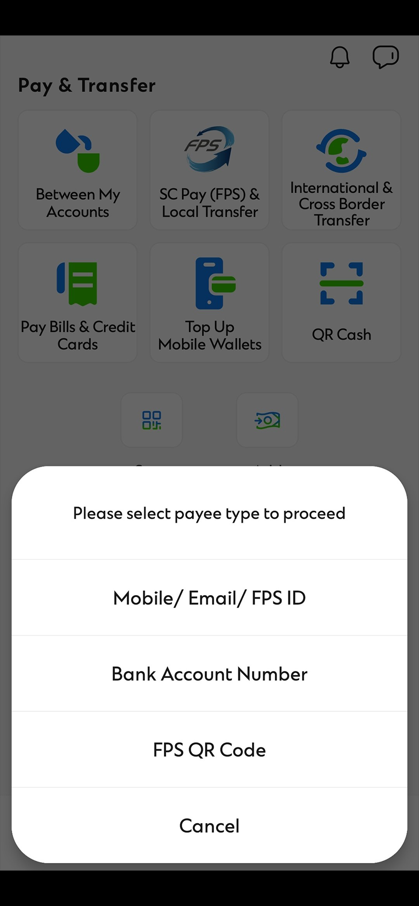 Transfer fund via SC Mobile App step 2