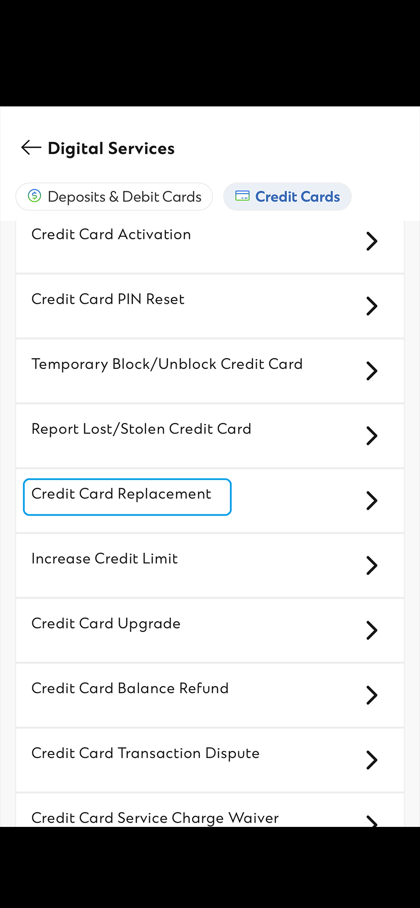 Replace Credit Card Step 2