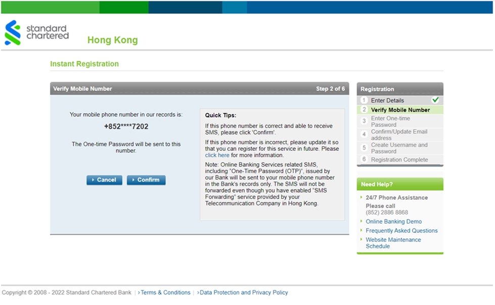Register Online Banking via Online Banking page Step 5