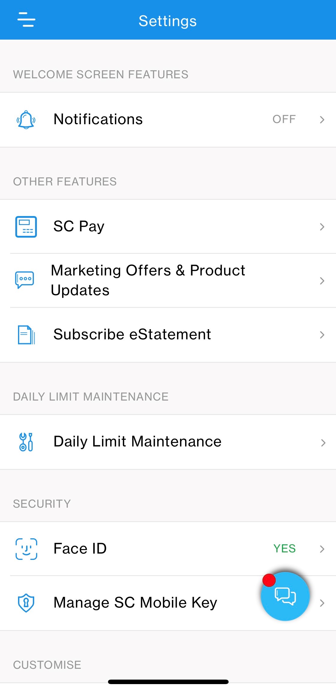 Existing SC Mobile App User Manage Push Notification Step 2