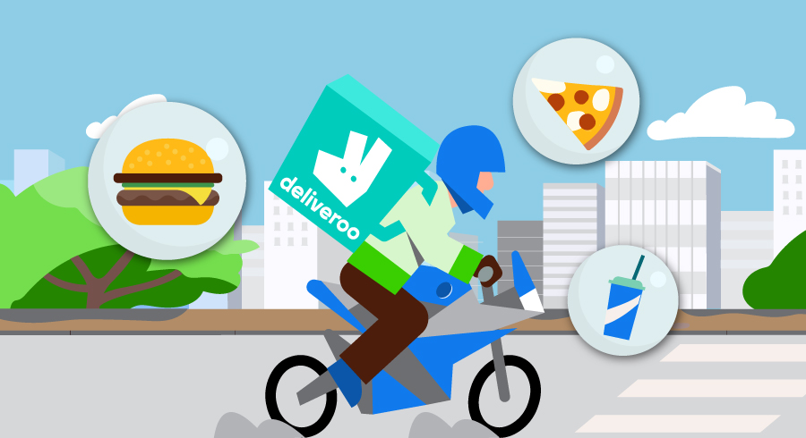 Delivery guy wearing the Deliveroo bag, used to promote SC Q Credit Card
