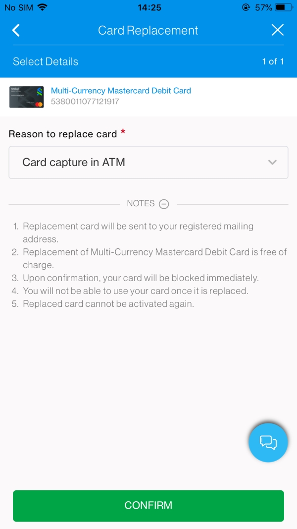 SC Mobile Replace your card Step 2