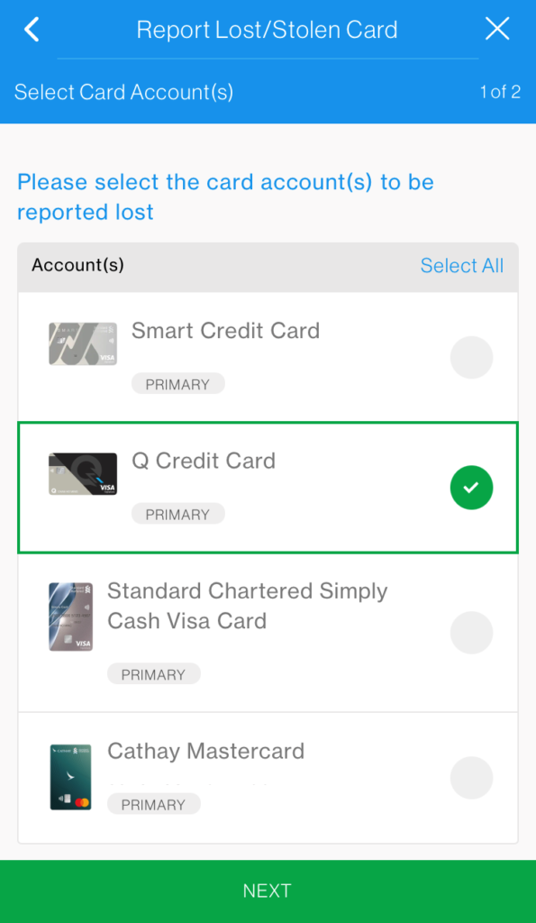 SC Mobile Report Lost/Stolen Credit Card Step 3