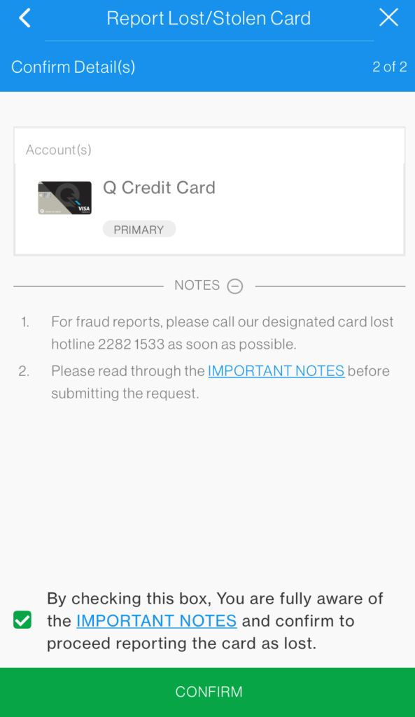 SC Mobile Report Lost/Stolen Credit Card Step 4