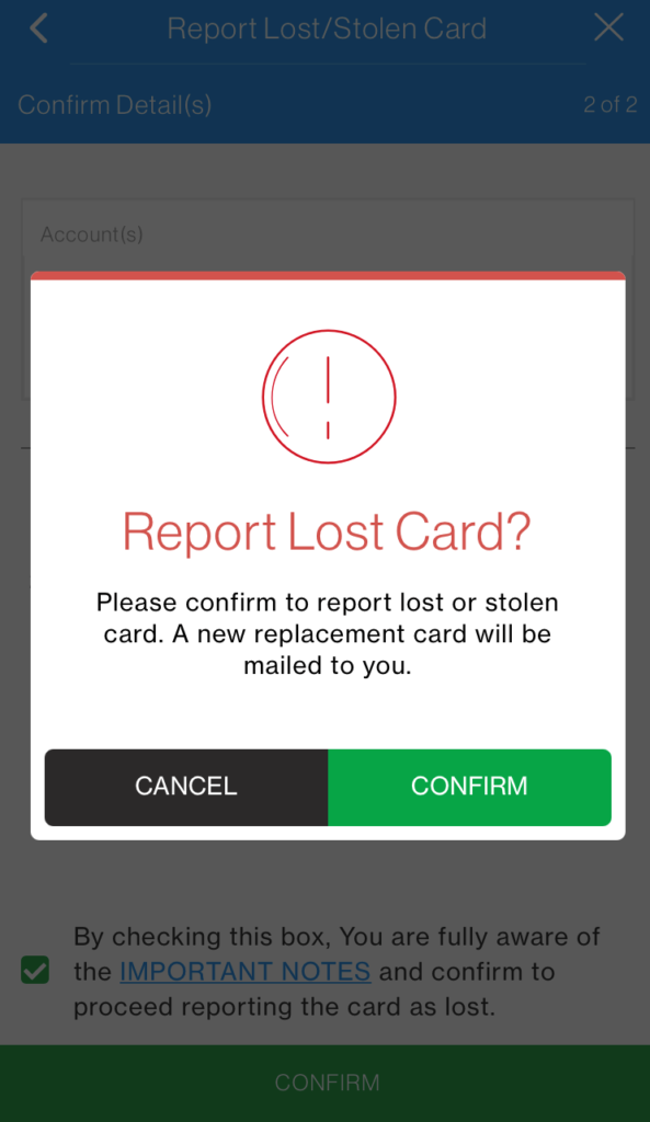 SC Mobile Report Lost/Stolen Credit Card Step 5