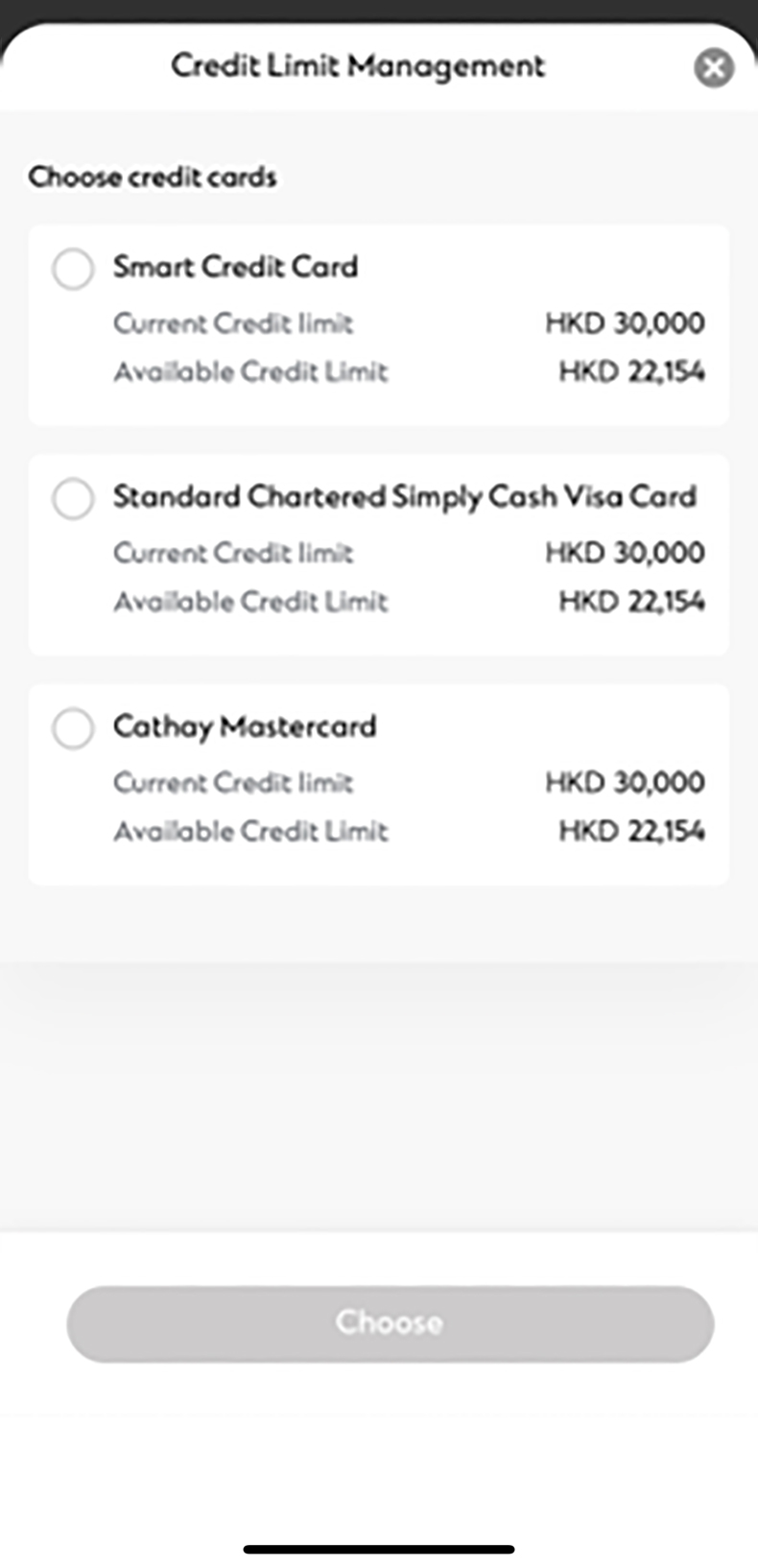 SC Mobile App Adjust Credit Limit Step 2