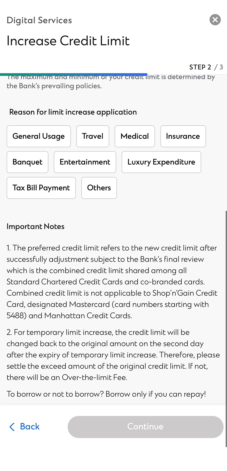 SC Mobile App Adjust Credit Limit Step 4
