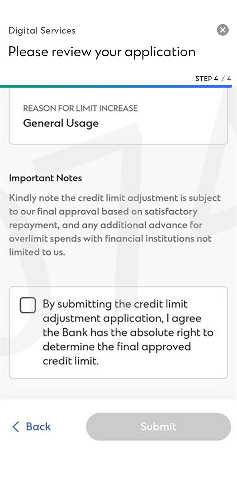 SC Mobile App Adjust Credit Limit Step 6