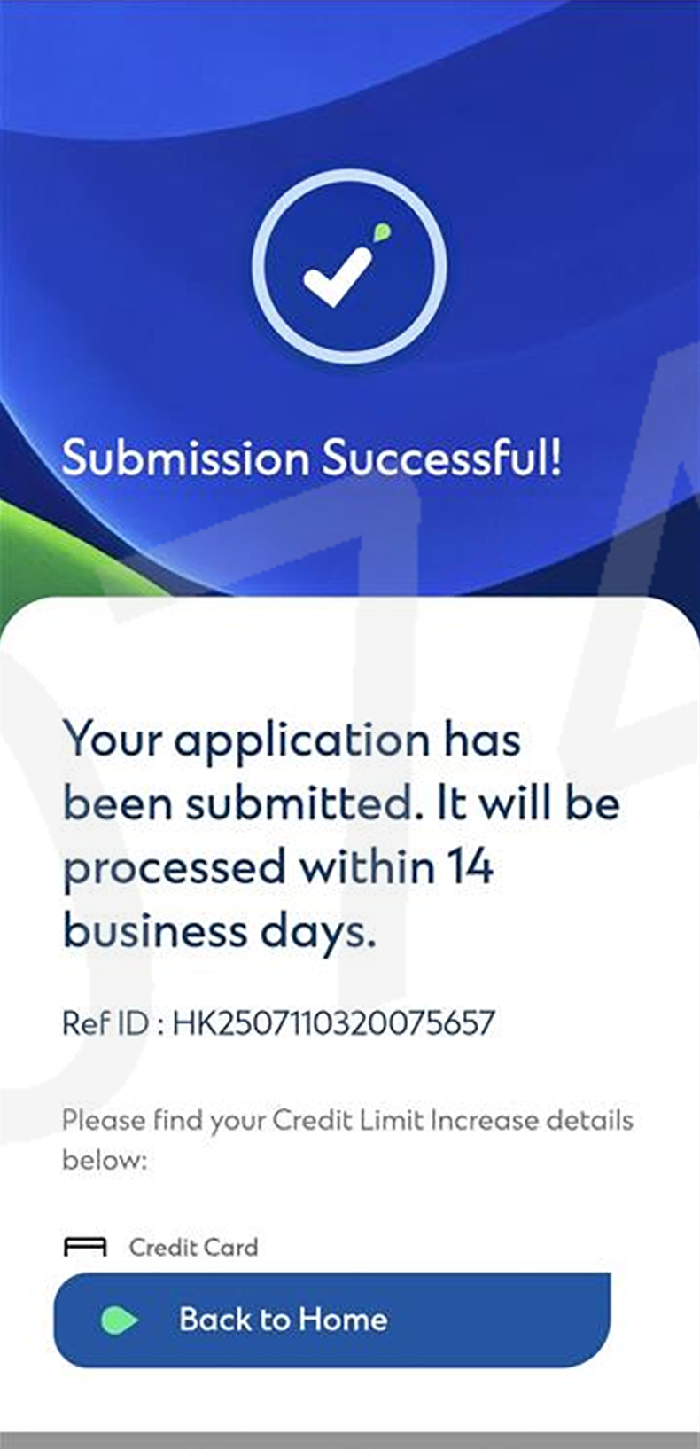 SC Mobile App Adjust Credit Limit Step 7