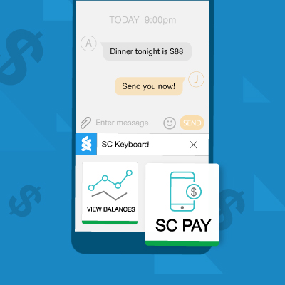 SC Keyboard using in mobile phone, Transfer anytime with SC Pay from mobile keyboard.