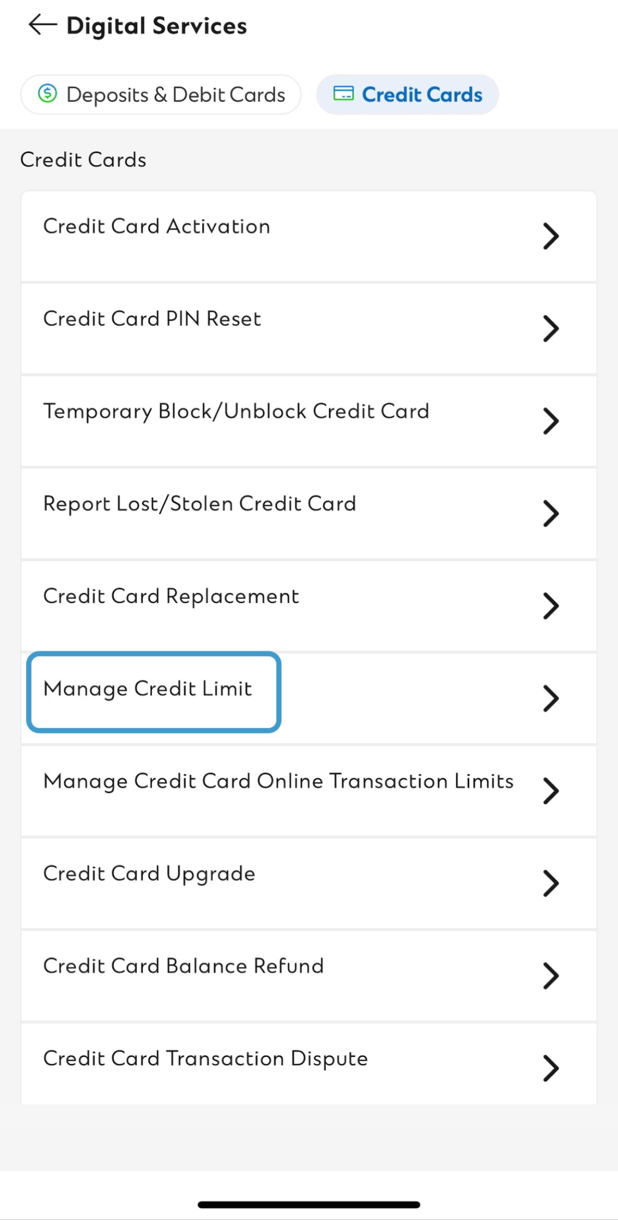 SC Mobile App Adjust Credit Limit Step 2