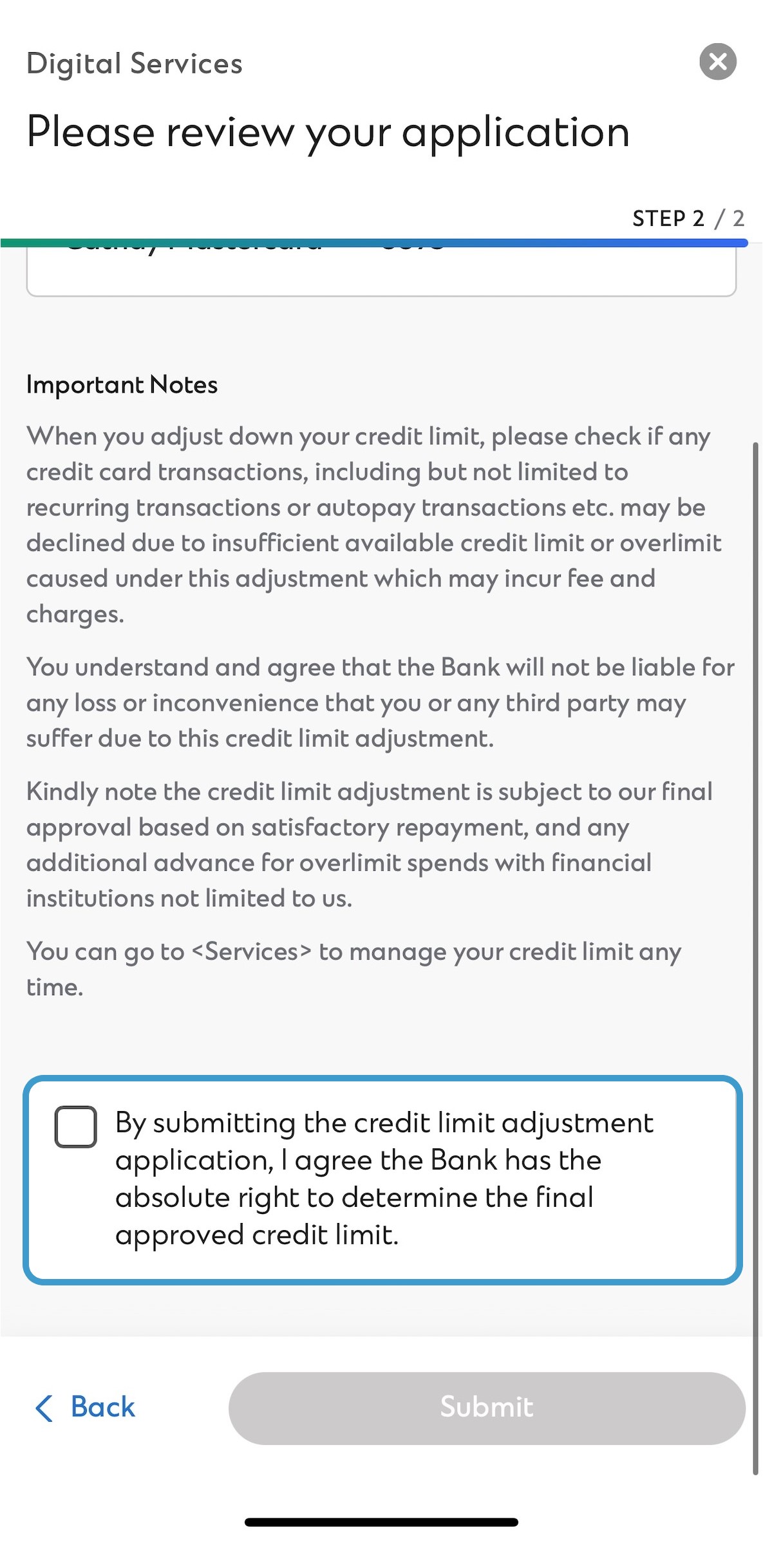 SC Mobile App Adjust Credit Limit Step 5