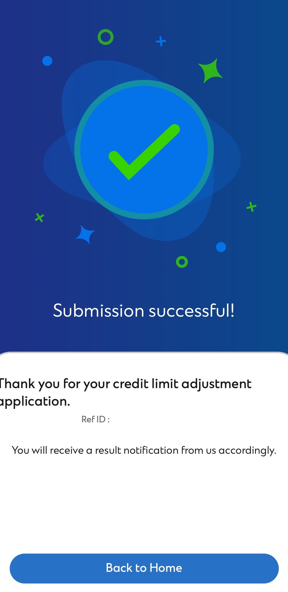 SC Mobile App Adjust Credit Limit Activation completed