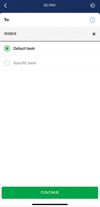 Choose either payee’s default bank account or specific bank account to send money to.