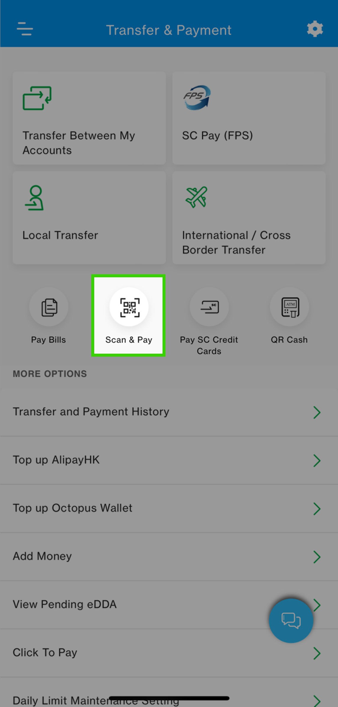 Select ‘Scan & Pay’ in ‘Transfer & Payment’