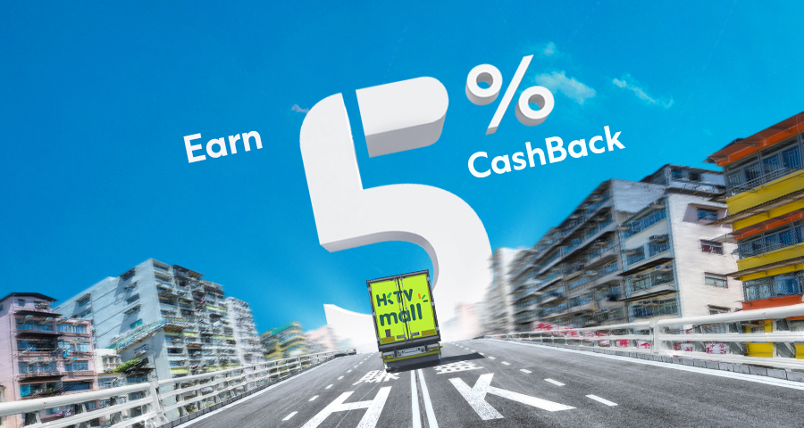 HKTV Mall Van with earn 5% CashBack slogan, promoting Standard Chartered Smart Card Cashback discount