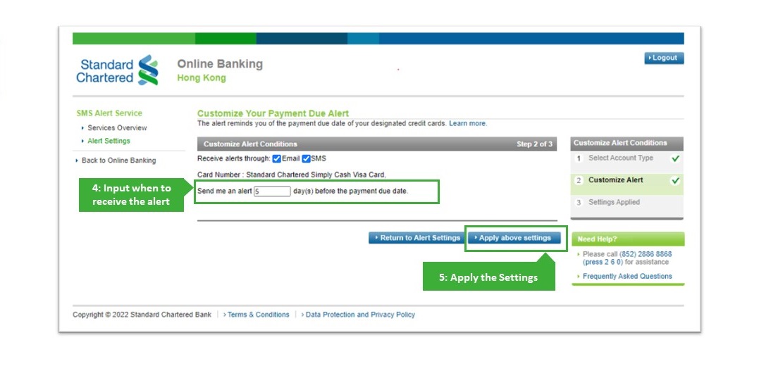 Customize Alert Conditions for Credit card Account Screen 2