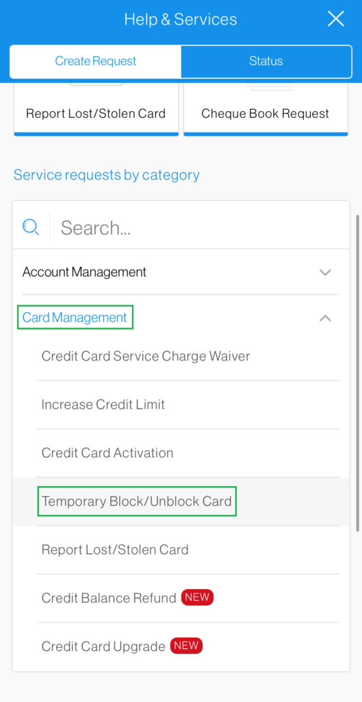 SC Mobile Temporarily block/unblock card Step 2