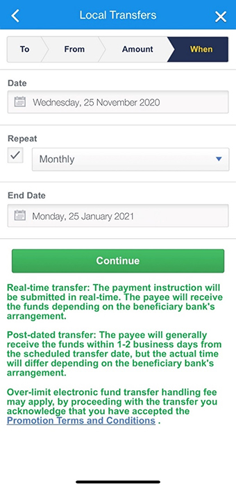 Transfer money to local account with SC Mobile by credit card - Step 6