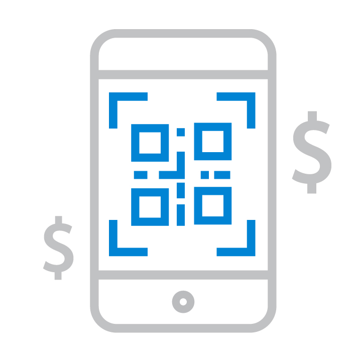 Icon of a mobile phone with a QR code on it