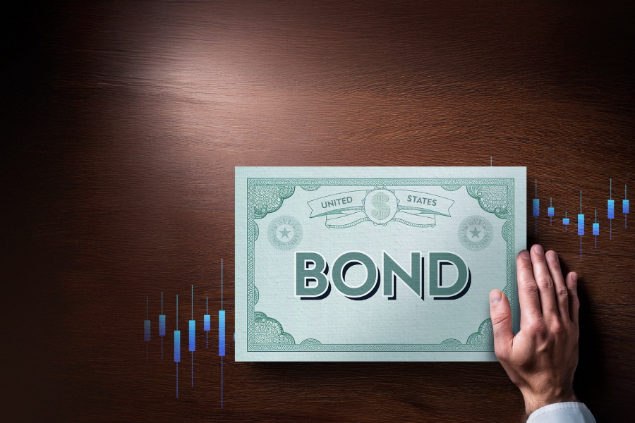 An image of a United States bond placed on a wooden table, symbolizing investment and finance.
