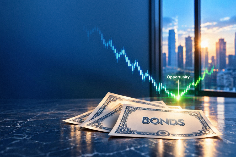 Explore the potential of bonds as an investment opportunity with a backdrop of a city skyline.