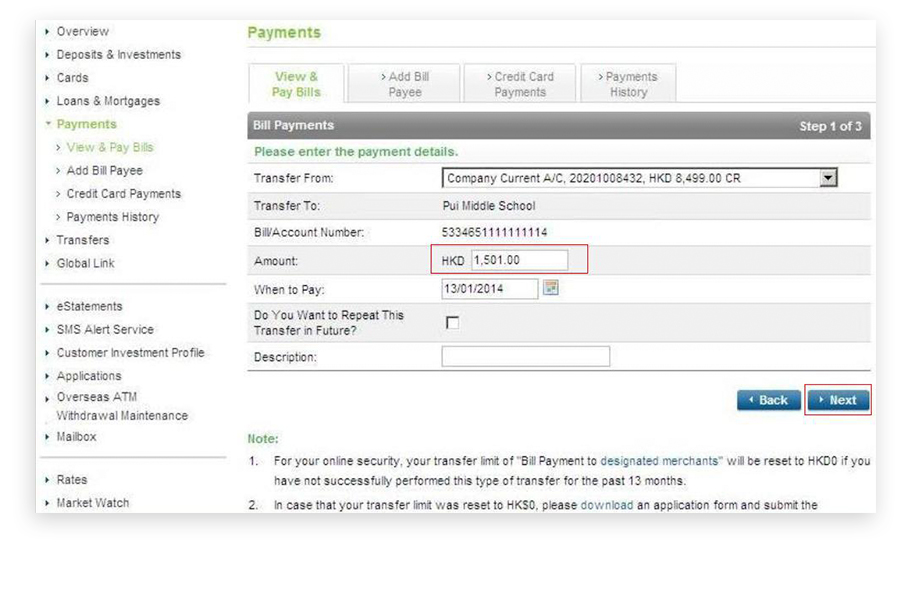Pay the Bill Step 2 – Confirm and Submit