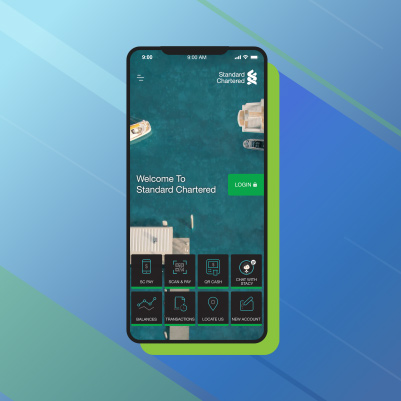 顯示 SC Mobile app歡迎頁面的手機屏幕