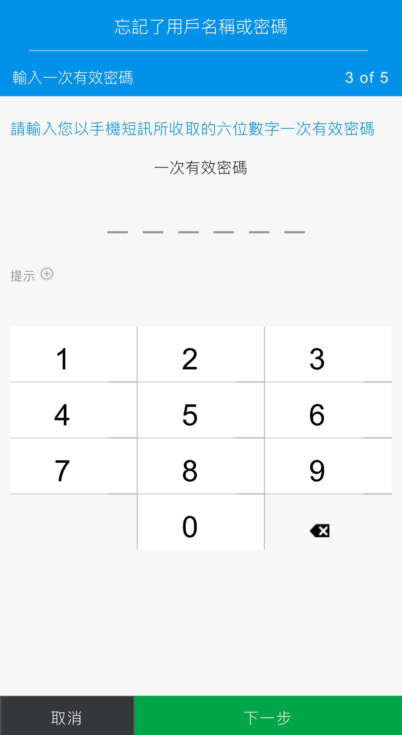 重設登入資料 - 步驟5 - 方法 1 (全面銀行服務)
