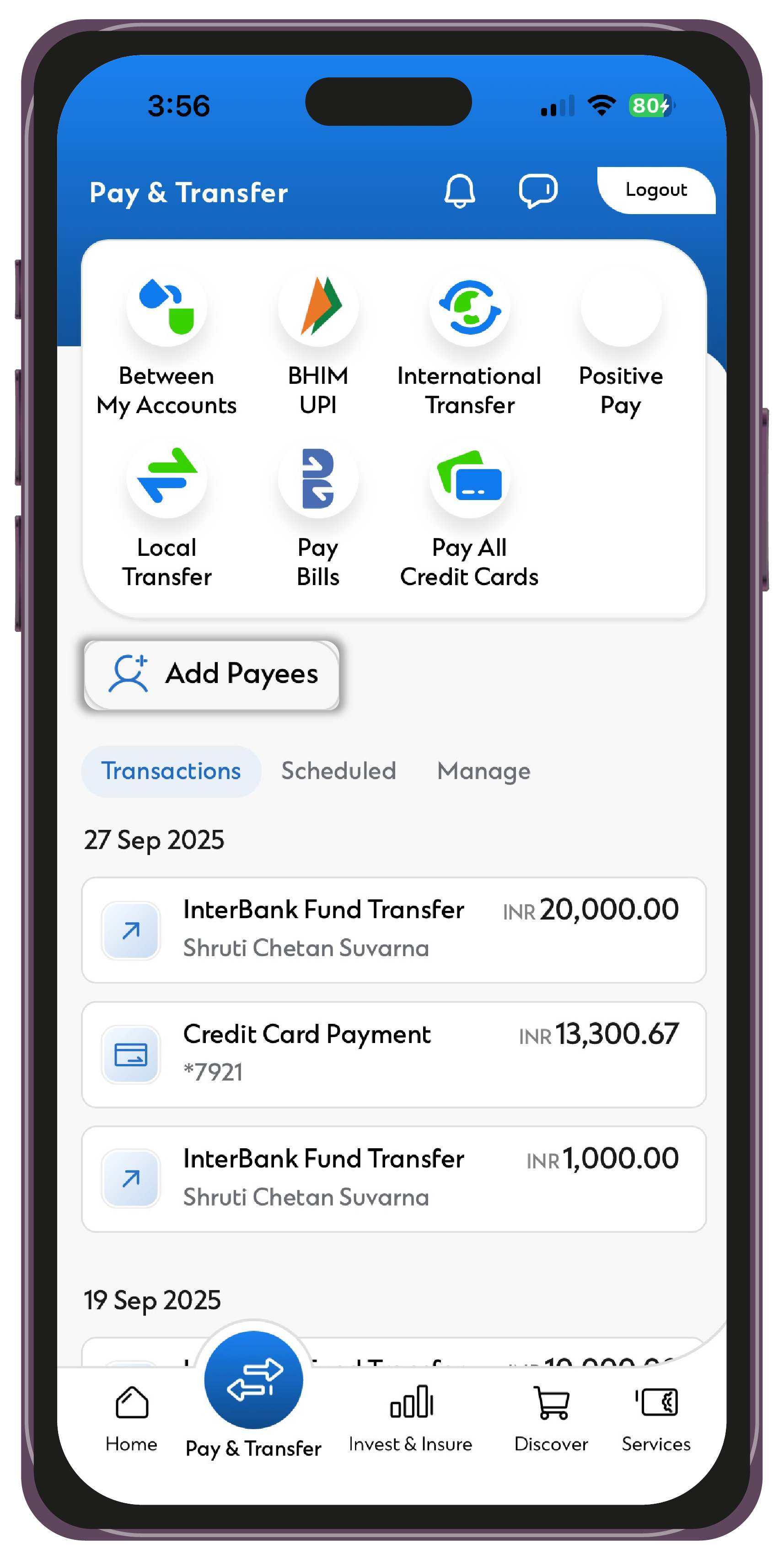 Add payees sc mobile