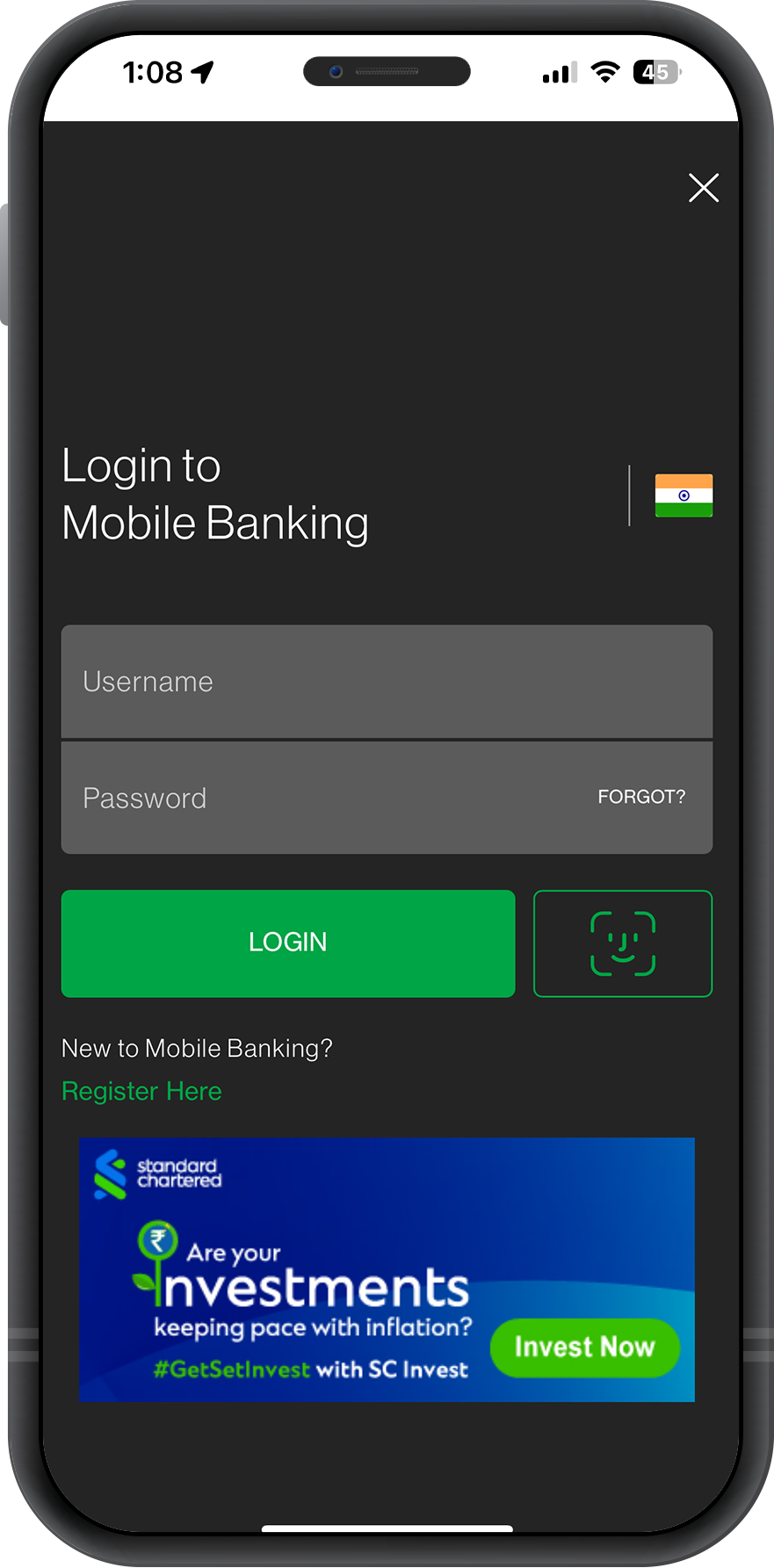 In existing clients login screen