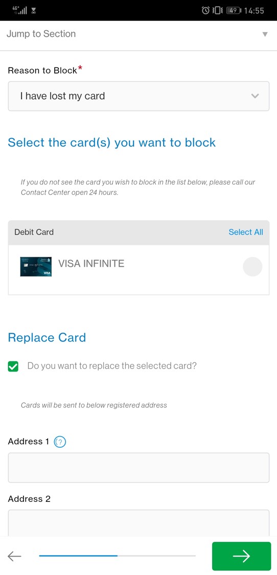 how to block credit or debit card step3