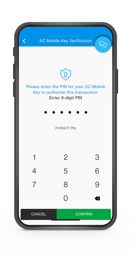 Enter the 6-digit SC Mobile Key and click "CONFIRM"